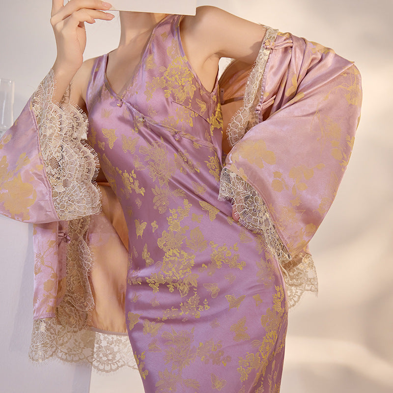 Purple V-Neck Dress | Hand-Embroidered | Aurelle