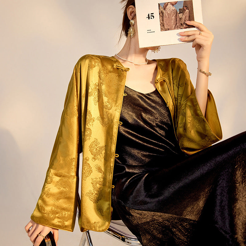 Gold Dragon Jacket | Hand-Embroidered Detailing | Aurelle