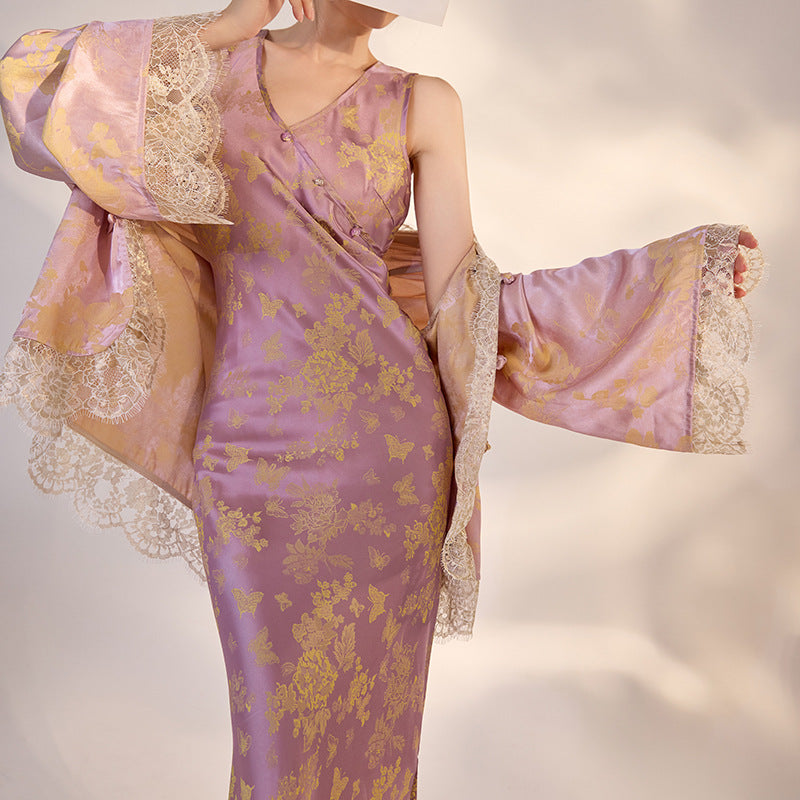 Purple V-Neck Dress | Hand-Embroidered | Aurelle