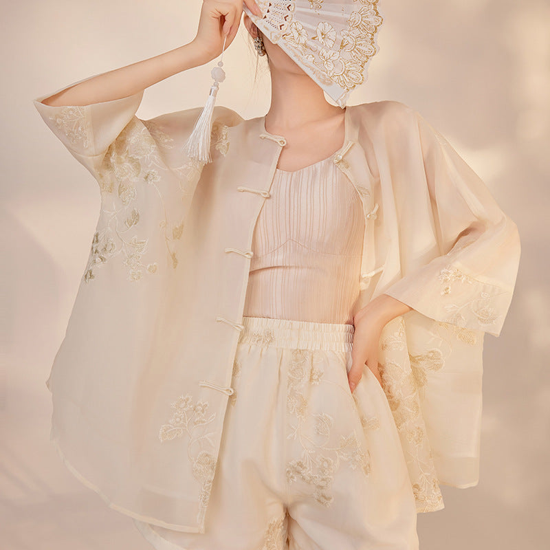 Button Shirt Set | Hand-Embroidered Details | Aurelle