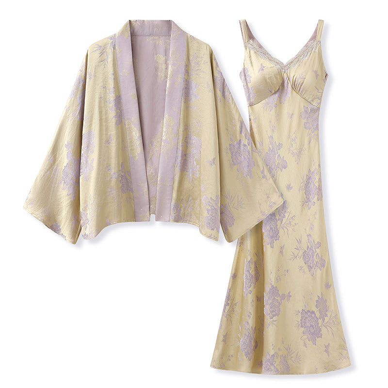 Retro Silk Dress Set | Hand-Embroidered | Aurelle