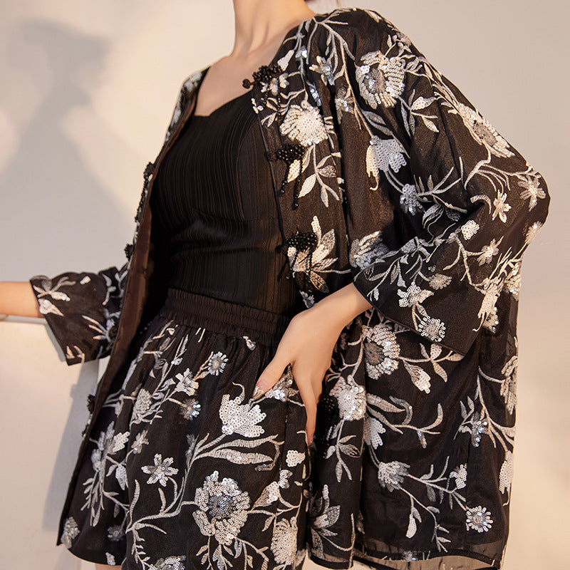 Black Jacquard Top Set | Suzhou Embroidery | Aurelle