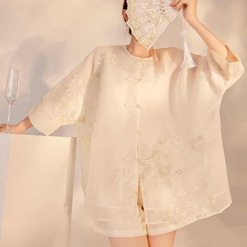Button Shirt Set | Hand-Embroidered Details | Aurelle