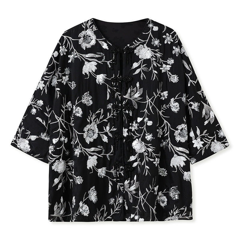 Black Jacquard Top Set | Suzhou Embroidery | Aurelle