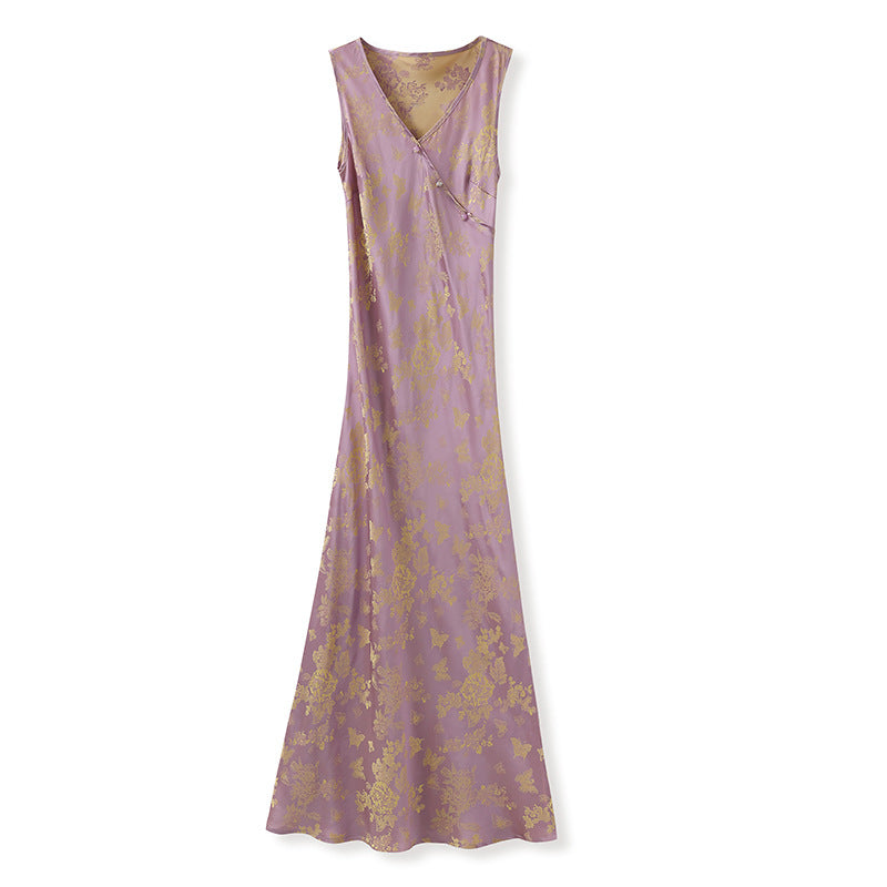 Purple V-Neck Dress | Hand-Embroidered | Aurelle