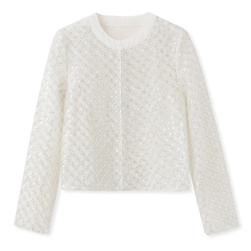 White Beaded Plaid Coat | Artisan Craft | Aurelle