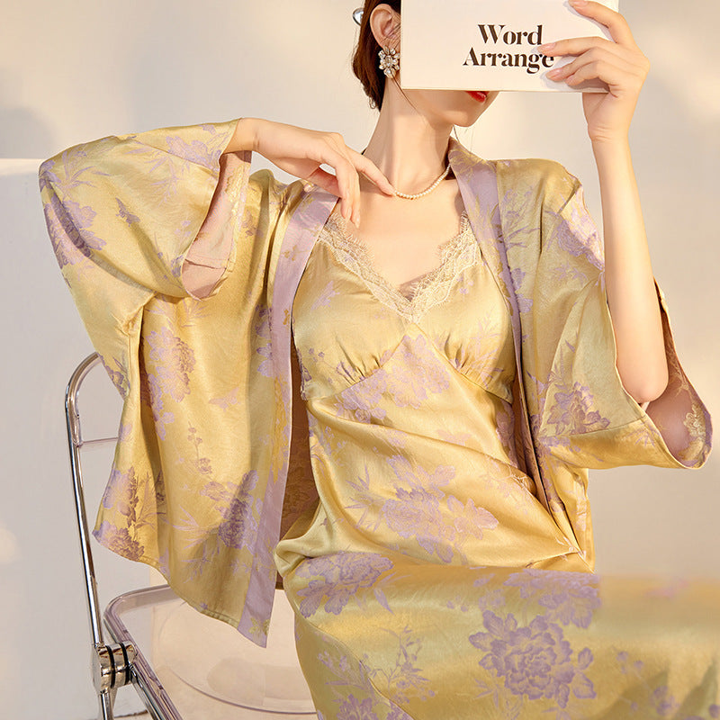 Retro Silk Dress Set | Hand-Embroidered | Aurelle