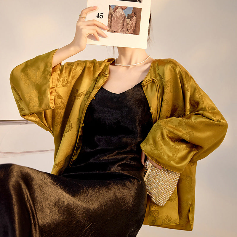 Gold Dragon Jacket | Hand-Embroidered Detailing | Aurelle