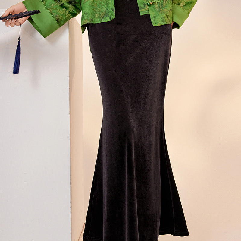 Gold Velvet Skirt | Suzhou Silk Embroidery | Aurelle